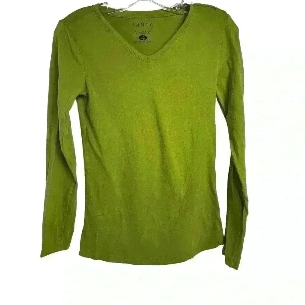Tango Women's XS Green‎ V-Neck Long Sleeve Tee Casual Top